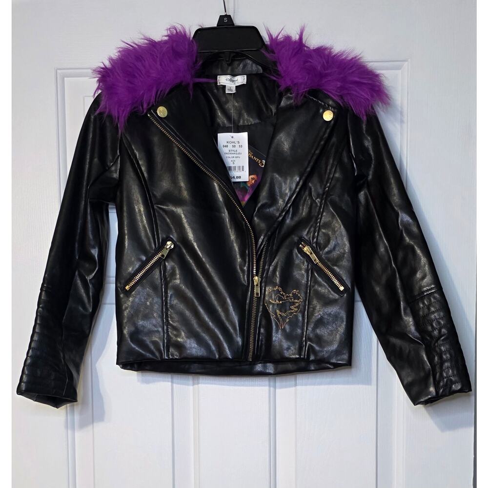 Girls S Disney's Descendants 3 Mal Moto Jacket with Detachable Faux-F Collar NWT